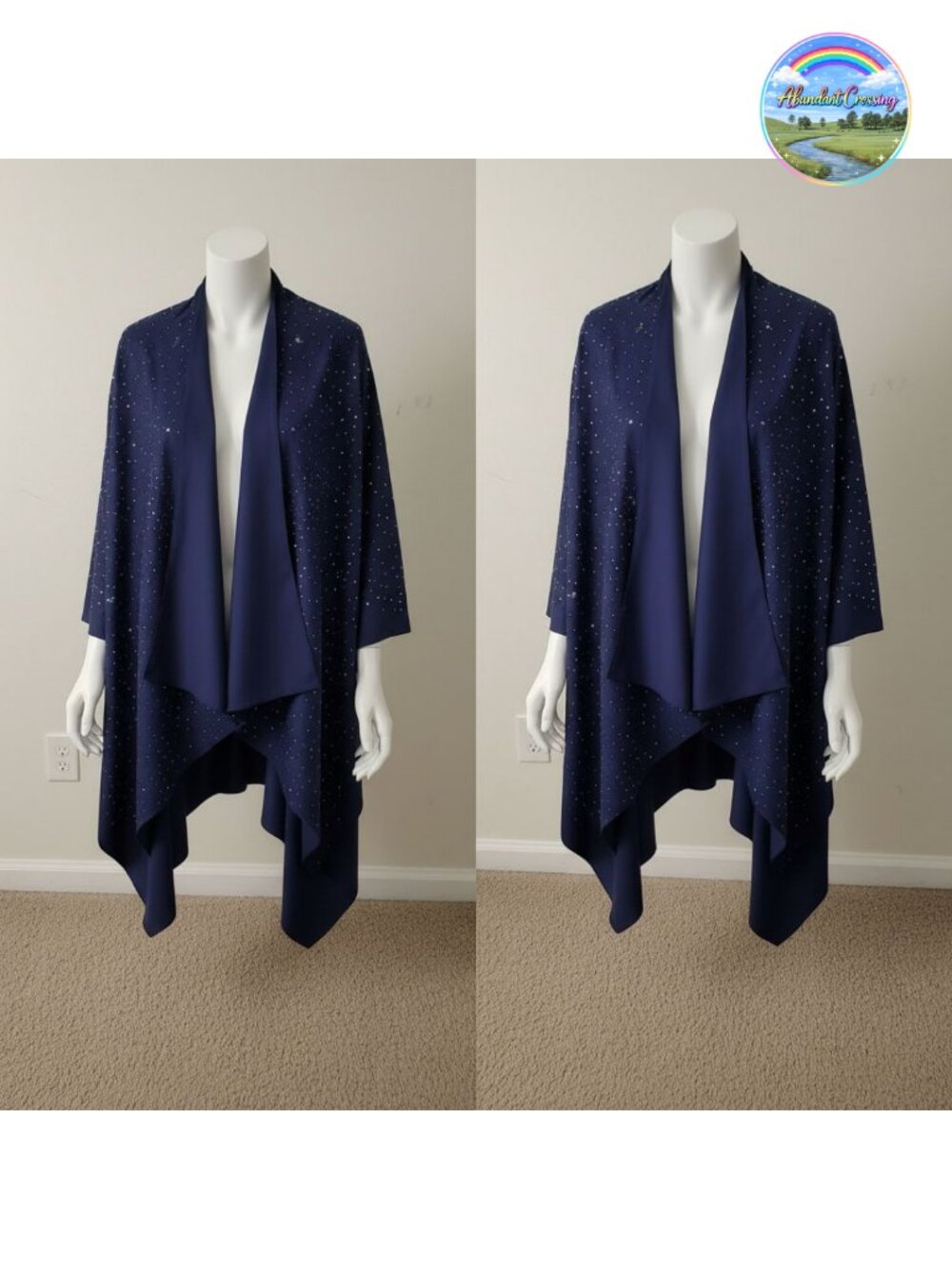 Rhinestone Open Front Poncho Shawl Wrap Cape Ruana Travel Blanket Cardigan